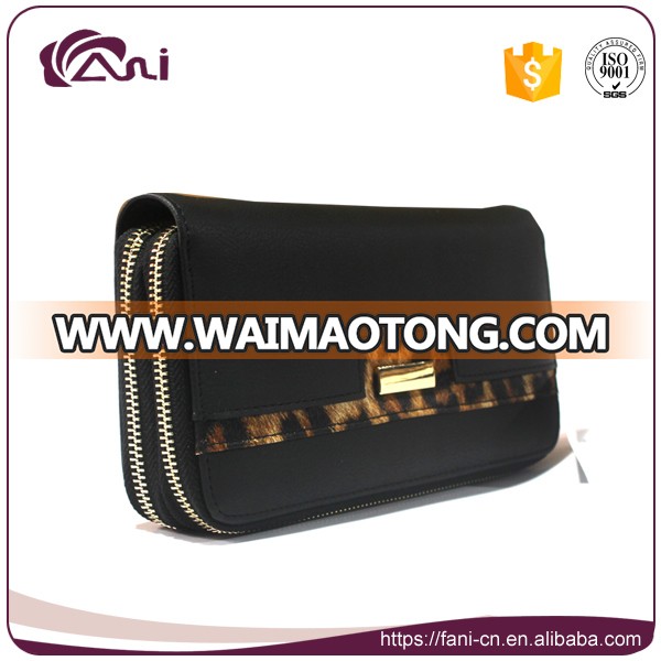 Black Long Zip Purse, PU Wallet Woman Double Zipper