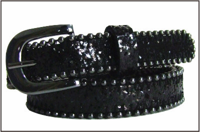 Fashion Black Glitter PU Lady′s Belt